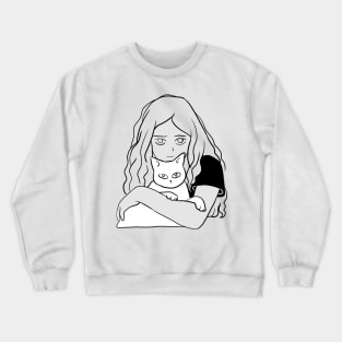 Cute girl and white cat Crewneck Sweatshirt